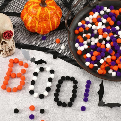 SEPGLITTER Halloween Pom Poms Balls, 1000Pcs 1 cm/0.4 inch Color Black Orange Purple White Pom Poms for Fall Halloween Party Crafts Making DIY Holiday Decorations Supplies