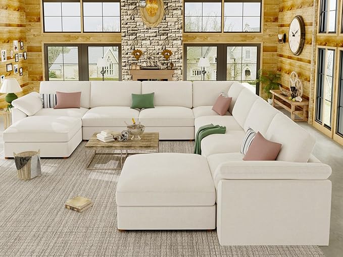 EASE MOOSE Oversized Modular Sectional Sofa with Ottoman,Modern Luxury Wide Deep Modular Couch, U Shaped Couch for Big Spaces Living Room, White