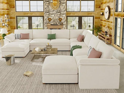 EASE MOOSE Oversized Modular Sectional Sofa with Ottoman,Modern Luxury Wide Deep Modular Couch, U Shaped Couch for Big Spaces Living Room, White