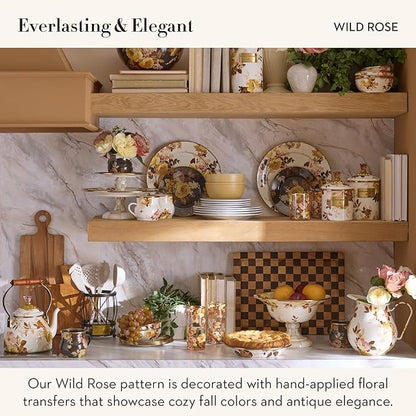 MACKENZIE-CHILDS Enamel Utensil Holder, Stylish Kitchen Countertop, Wild Rose White