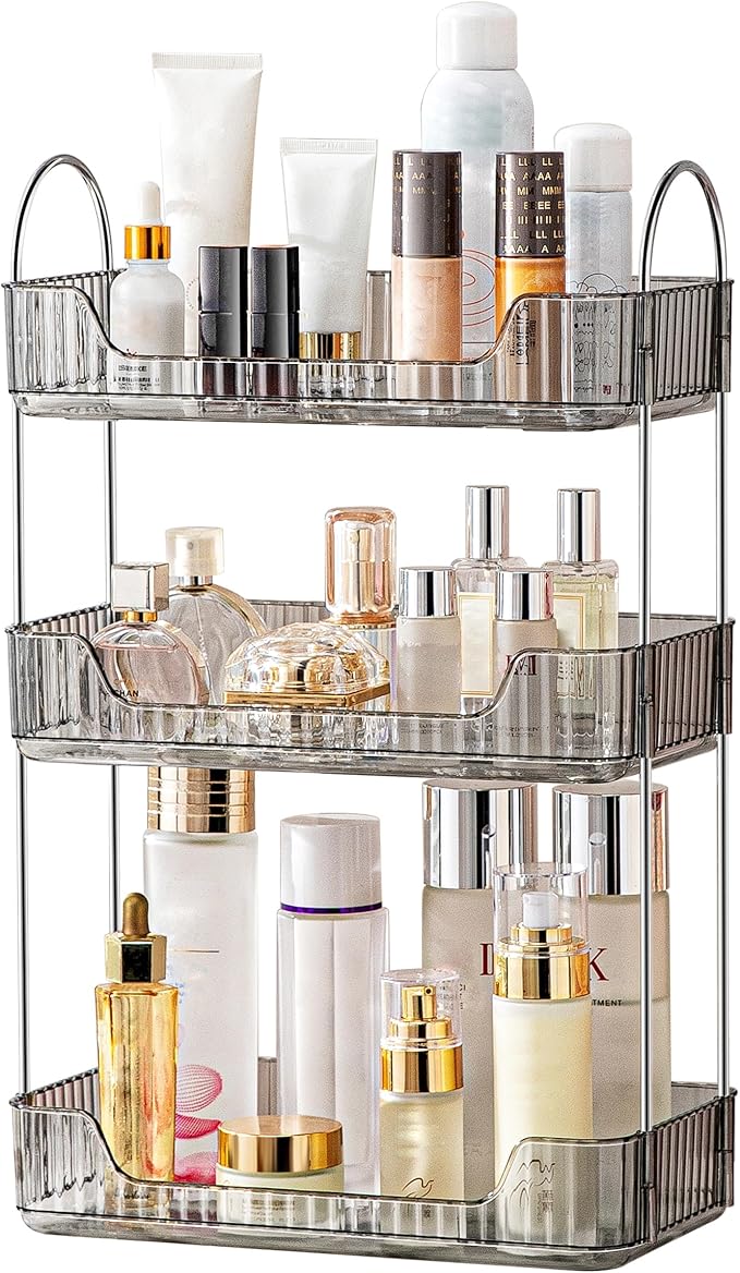 3 Tier Bathroom Organizer Countertop Makeup Perfume Skincare Organizer for Bathroom Dresser Vanity (Grey)