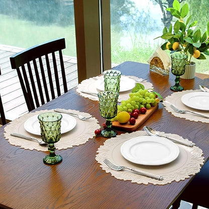 Noctiflorous Round Faux Leather 15 Inch Placemats Set of 4 Waterproof Wipeable Heat Resistant Tablemat for Dining Table Kitchen Non Slip Washable Oilproof Table Place Mat for Indoor Outdoor(Beige, 4)