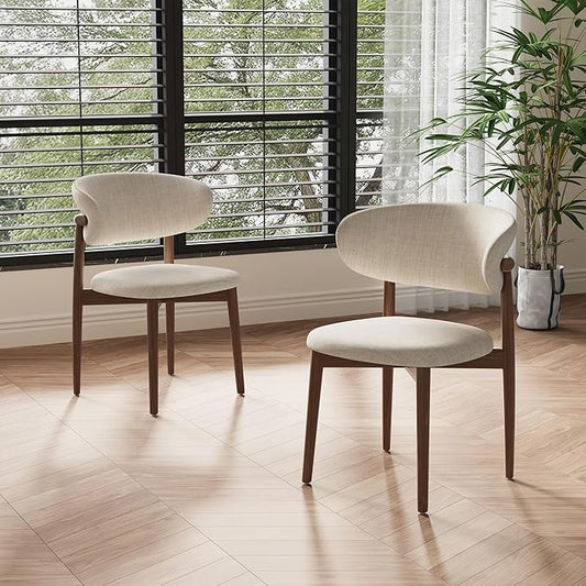Modern Dining Chairs Set of 2 – Cotton Linen Fabric Upholstered Dining Room Chair, Farmhouse Kitchen Side Chairs with Solid Wood Legs – No Assembly Required