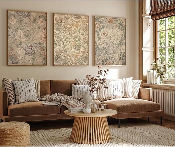 Vintage Flower Wall Art Decor Beige Floral Canvas Wall Art Botanical Rustic Pictures Prints Farmhouse Antique Painting Vintage Flower Poster for Living Room Bedroom 12x16 Inch Unframed Set of 3