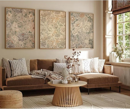 Vintage Flower Wall Art Decor Beige Floral Canvas Wall Art Botanical Rustic Pictures Prints Farmhouse Antique Painting Vintage Flower Poster for Living Room Bedroom 16x24 Inch Unframed Set of 3