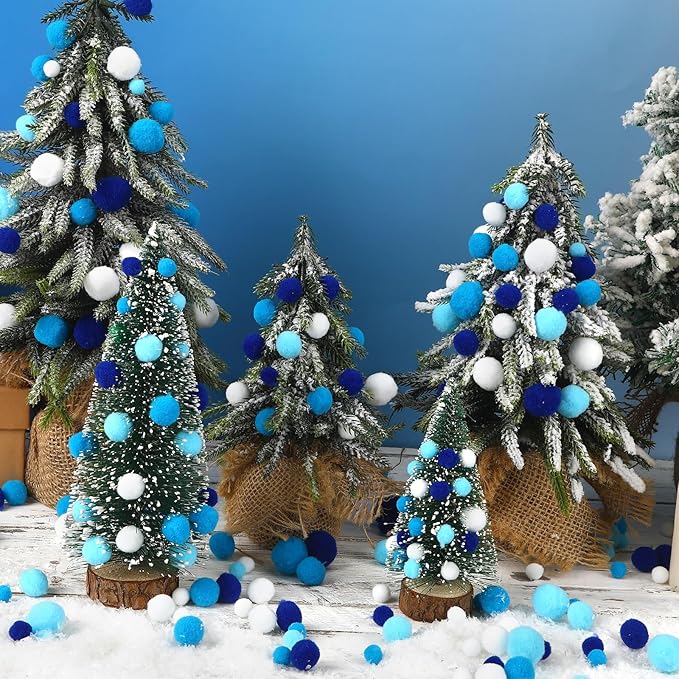 UPINS Blue Pom Poms Balls, 600 Pieces Pom Poms Mixed Sizes Pompoms for Chanukah Christmas Winter Summer Holiday Party Crafts Making DIY Holiday Decorations Supplies (4 Colors,3 Size)