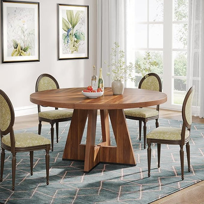 Tribesigns Farmhouse Dining Table 47 Inch Round Dinner Table for 4, Brown
