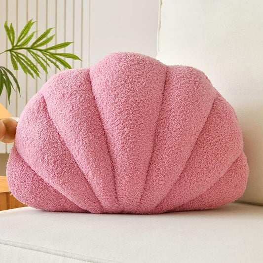Seashell Throw Pillows, Shell Shaped Throw Pillows, Soft Home Decorative Pillow Plush Cushion for Bed Couch Living Room Decor Accent Throw Pillow (13x10 Inch, Pink Purple)