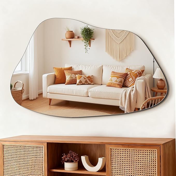 FICTOR Irregular Asymmetrical Wall Mirror, 36" x 24" Modern Decorative Mirror for Entryway, Bathroom, Bedroom, Living Room, Dining Room