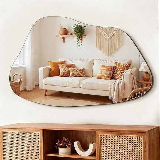 FICTOR Irregular Asymmetrical Wall Mirror, 36" x 24" Modern Decorative Mirror for Entryway, Bathroom, Bedroom, Living Room, Dining Room
