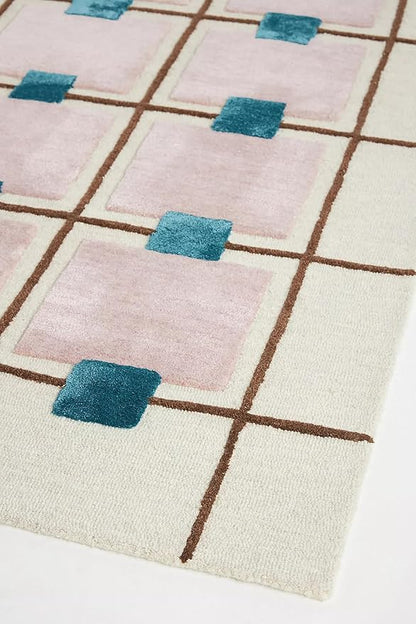 Greer Wool Area Rug - Chic Hand-Tufted Mauve, Blue, and Beige Design for Stylish Home Decor (7x11 Ft)