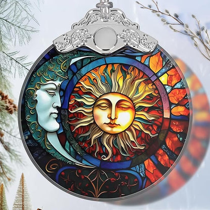 Stained Glass Sun and Moon Ornament - Christmas Ornaments - Christmas Tree Decorations - Holiday Present Ideas - Gift Exchange