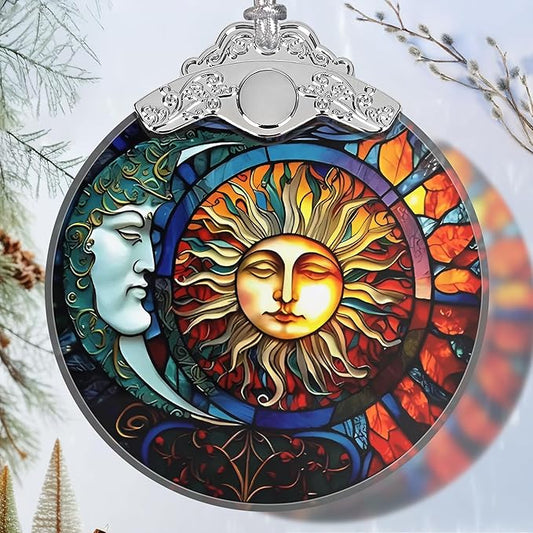 Stained Glass Sun and Moon Ornament - Christmas Ornaments - Christmas Tree Decorations - Holiday Present Ideas - Gift Exchange
