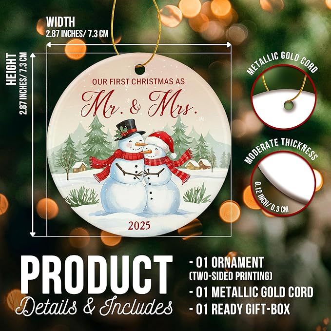 ZAGKOO First Christmas Married Ornament 2025 - Mr and Mrs Gifts, Wedding Gifts for Couples, Wedding Gift for Newly Wed, Just Married, Bride, Bridal Gift Ideas - 1st Snowman Ornament Decoration