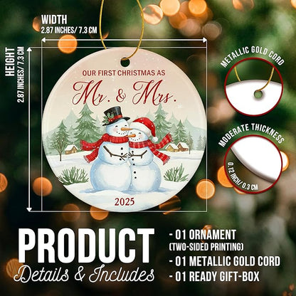 ZAGKOO First Christmas Married Ornament 2025 - Mr and Mrs Gifts, Wedding Gifts for Couples, Wedding Gift for Newly Wed, Just Married, Bride, Bridal Gift Ideas - 1st Snowman Ornament Decoration