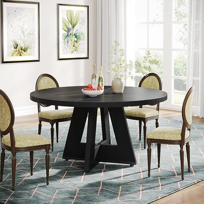 Tribesigns Farmhouse Dining Table 47 Inch Round Dinner Table for 4 Rustic Round, Black