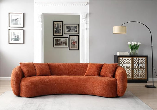 KEIKI 103" Boucle Half Moon Curved Sectional Sofa with 4 Throw Pillows, Modern Style 5-Seater Teddy Fleece Leisure Couch with Curved Backrest, Easy Assembly, for Living Room, Bedroom, Orange