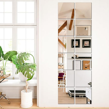 Home Gym Wall Mirror, 12"x12"x12PCS Full Length Home Gym Workout Mirror for Garage, Bedroom, Living Room, Over The Door