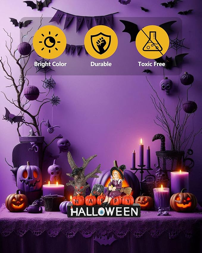 Halloween Decorations Indoor 7.8'' Resin Monsters - Witch Pumpkins Black Crow Spooky Tree R.I.P Graveyard Tombstones with Decorative Happy Halloween Sign Figurines (Witch)