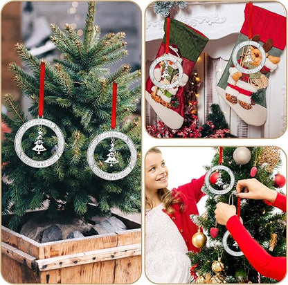 Jinei Christmas Wreath Ornament Bulk 2025 Solid Pewter Christmas Ornament with Rotatable Tree Metal for Xmas Decorative Holiday Keepsake Gift(Xmas Tree)