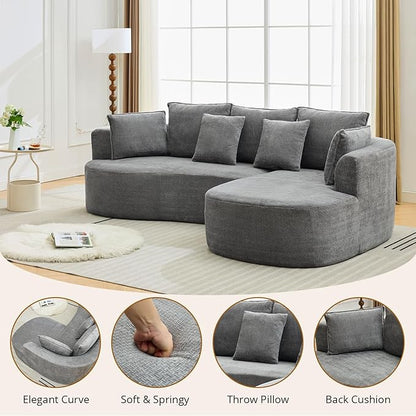 106” Curved Modular Sectional Sofa, Cloud Sectional Couch with Chaise/Deep Seat/Armrest/Chenille Fabric, No Assembly Required, Space-Saving, Boneless Compression Sleeper Sofa for Living Room