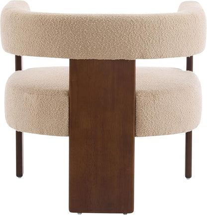 Christopher Knight Home Nettie Modern Accent Chair for Living Room, Boucle Fabric Single Lounge Sofa Chair with Wooden Frame, Comfy Reading Chair for Bedroom, Lounge Armchair with Cushion, Dark Beige