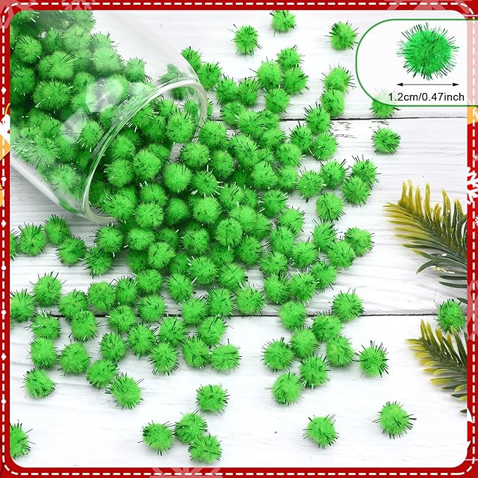 SEPGLITTER Christmas Pom Poms Balls, 1000 Pieces Light Green Glitter Pompoms Pom Poms for Crafts Making DIY Holiday Christmas Decorations Supplies (0.47inch/1.2cm )
