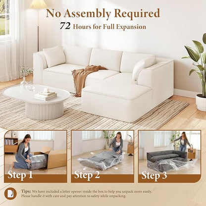 Vesgantti 106" Cloud Sectional Couch with Chaise, Deep Seat Modular Sectional Sofa Chenille Sofa Boneless Couches for Living Room Bedroom, No Assembly Required (Beige, Right-Facing Chaise)