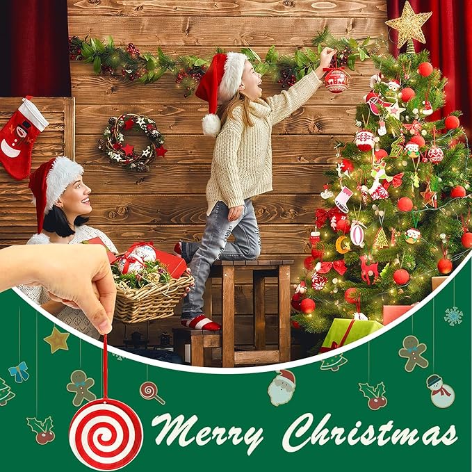 JUNEBRUSHS 300Pcs Christmas Ornament Hangers, Hand Tied String Ties Ornament Loops Thin Ribbon for Ornaments Christmas Tree Hanging Decoration (Gold Silver Red Green)