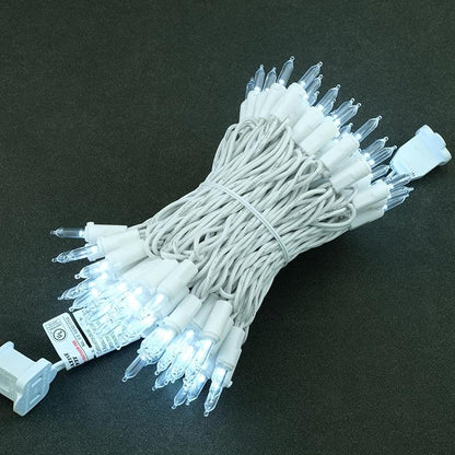 YULETIME Cool White LED Christmas Lights with White Wire, 33 ft 100 Count UL Certified Commercial Grade Holiday String Light Set (Cool White - White Wire)