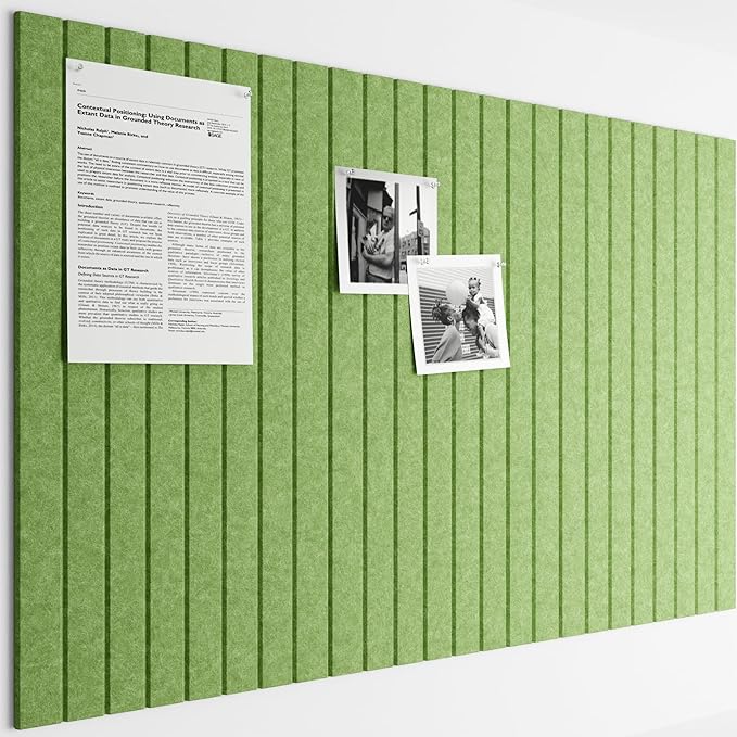 Bumusty Large Cork Board Alternative-36 x24 Felt Bulletin Board Tiles, with 30 Pushpins, 40 Adhesive Tabs, 6-Pack Slat Wall Paneling, Cork Boards for Office Push Pin Board Felt Board-Grass Green