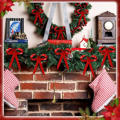 12 Pcs 2025 Metal Christmas Bow Ornaments for Christmas Tree Garland Wreath Bulk Bow with Clip Ornament Vintage Indoor Outdoor Home Xmas Party Decorations, 4 x 5 Inches (Red)