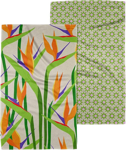 GEOMETRY Kitchen Towels Quick Dry Microfiber Premium Towel Paradise Play 2 Pack Set 18x30