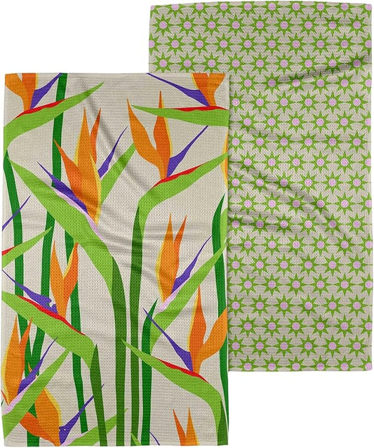 GEOMETRY Kitchen Towels Quick Dry Microfiber Premium Towel Paradise Play 2 Pack Set 18x30