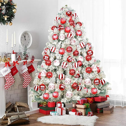 40PCS 2.36" Christmas Balls Ornaments, Plastic Christmas Tree Ornaments, Holiday Baubles, Hanging Decorations for Xmas Trees Holiday Party, Red White Baubles