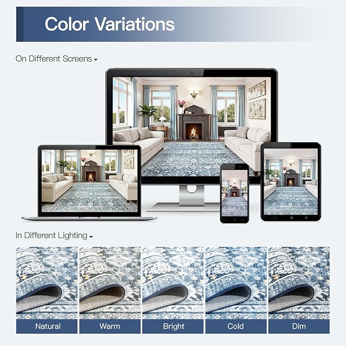 Lofus 5x7 Area Rug for Living Room,Blue Washable Area Rugs with Non-Slip Backing,Soft Boho Carpets for Bedroom Dining Room Home Office Indoor Nursery