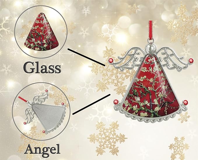 XUTAI Angel Christmas Tree Ornaments Christmas Ornament Tree Van Gogh Glass Christmas Hanging Angel Glass Pendant for Holiday Decoration