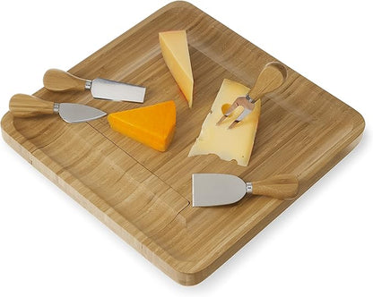 Twine Four Piece Bamboo Knives Set Wood Cheese Boards Serveware, Natural,10162