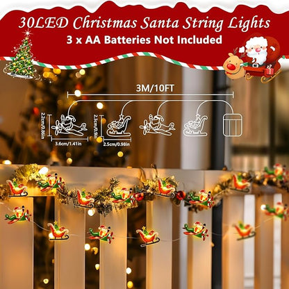 Coquimbo Christmas Lights Indoor Decorations, 10FT 30 LED Santa Claus Sleigh Christmas Tree String Lights Fairy Lights for Home Decor Xmas Tree Indoor Outdoor Holiday Party Decorations