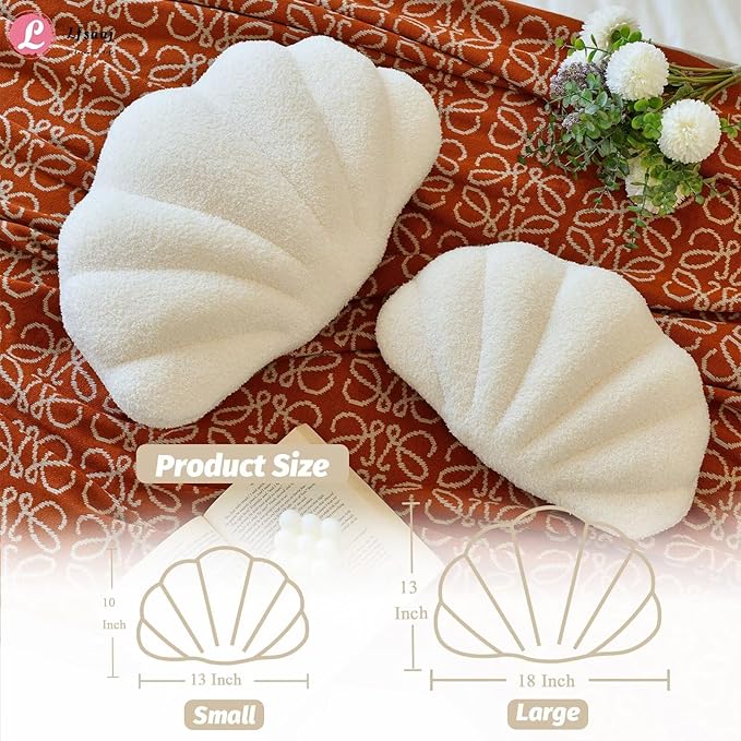 Seashell Throw Pillows, Shell Shaped Throw Pillows, 18 Inch Soft Home Decorative Pillow Plush Cushion for Bed Couch Living Room Decor Accent Throw Pillow (Beige 18Inch)