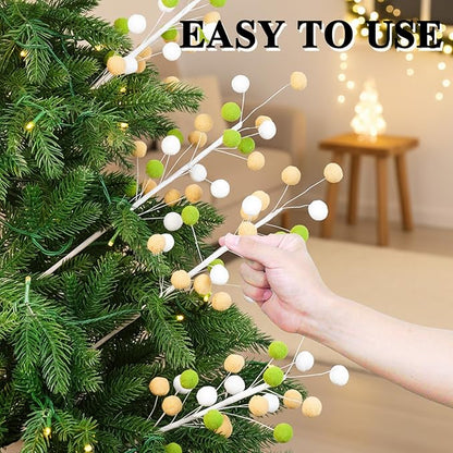 6 Pcs Green Khaki Pom Poms Christmas Decorations & Felt Christmas Picks and Sprays DIY Xmas Tree Toppers, Festive Tree Filler & Decor (KhakiGreen)