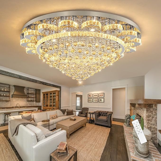 Modern Chandelier Living Room Light Large Luxury Chandeliers for High Ceiling Foyer Entryway Lights Dimmable 110W LEDs Crystal Silver Lighting Fixtures