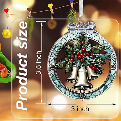 Christmas Bell Stained Glass Ornament - Hanging Ornaments for Christmas Tree, Christmas Ornaments Xmas Decorations, Holiday Keepsake Present Exchange Ideas
