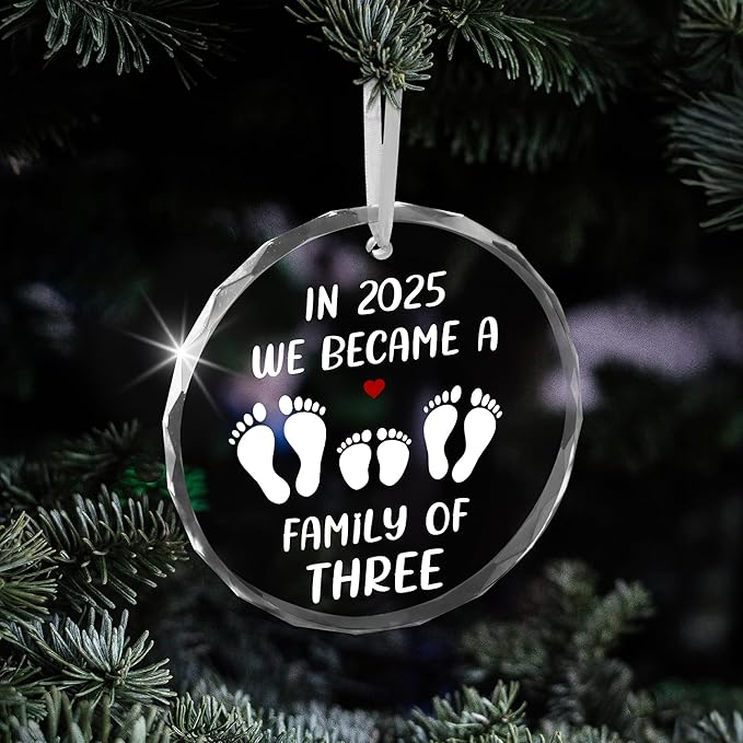Baby's First Christmas Ornaments 2025 - Glass Christmas Ornaments 2025 for Tree Decorations - Gifts for New Mom Dad Parents Couples, Family of Three, Pregnancy Announcement for Grandparents