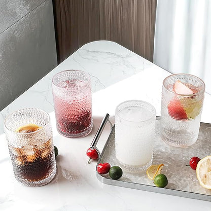 Hobnail Drinking Glasses Set,16 Oz Vintage Embossed Glass Tumbler for Cocktail, Beer, Juice, Water, Whiskey and Kitchen Glassware,6pack