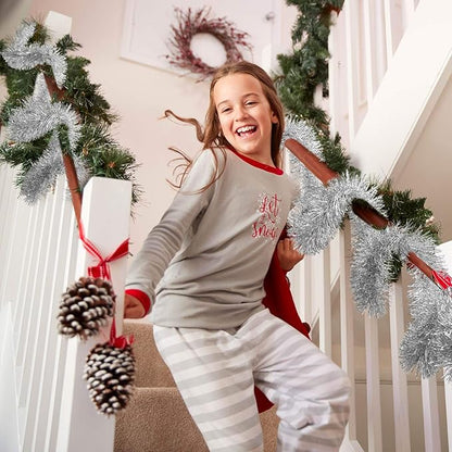 WILLBOND 50 ft Christmas Tinsel Garland Metallic Tinsel Twist Garland Christmas Tree Decorations New Year Wedding Birthday Hanging Decorations Party Supplies, 3 Inch(Silver)