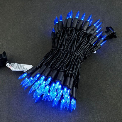 YULETIME Blue LED Christmas Lights with Black Wire, 33 ft 100 Count UL Certified Commercial Grade Halloween String Light Set (Blue - Black Wire)