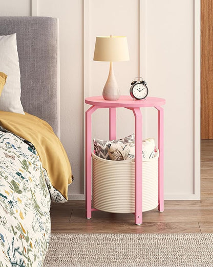 TUTOTAK Small Side Table, Oval End Table, Night Stand, Bedside Table, Sofa Table with Storage Basket, Living Room, Bed Room, Pink TB01BP093