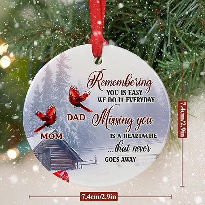 Cardinal Dad Mom Memorial Ornament - Cardinal Christmas Ornament - Loss of Mother Father - Sympathy & Condolence Gift - In Memory of Mom Dad