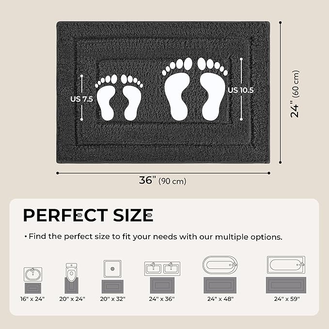 GRANNY SAYS Bathroom Rug Mat, Bath Mats for Bathroom Non-Slip, 24" x 36", Super Soft and Water Absorbent, Microfiber Bath Rugs, Machine Wash Dry, Large Bath Rugs for Floor, Charcoal Gray